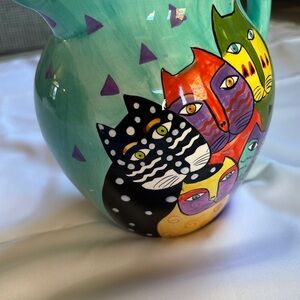 Laurel Burch Colorful Cat Art Pitcher